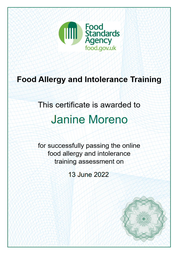 Allergen Certificate